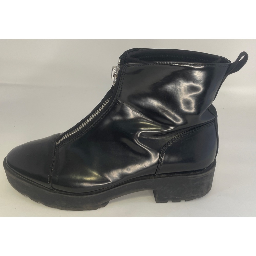 Zara Women's Black Shiny Ankle Boots W/Zip Moto Mod Goth Size 39/U.S. 8 - Picture 5 of 13
